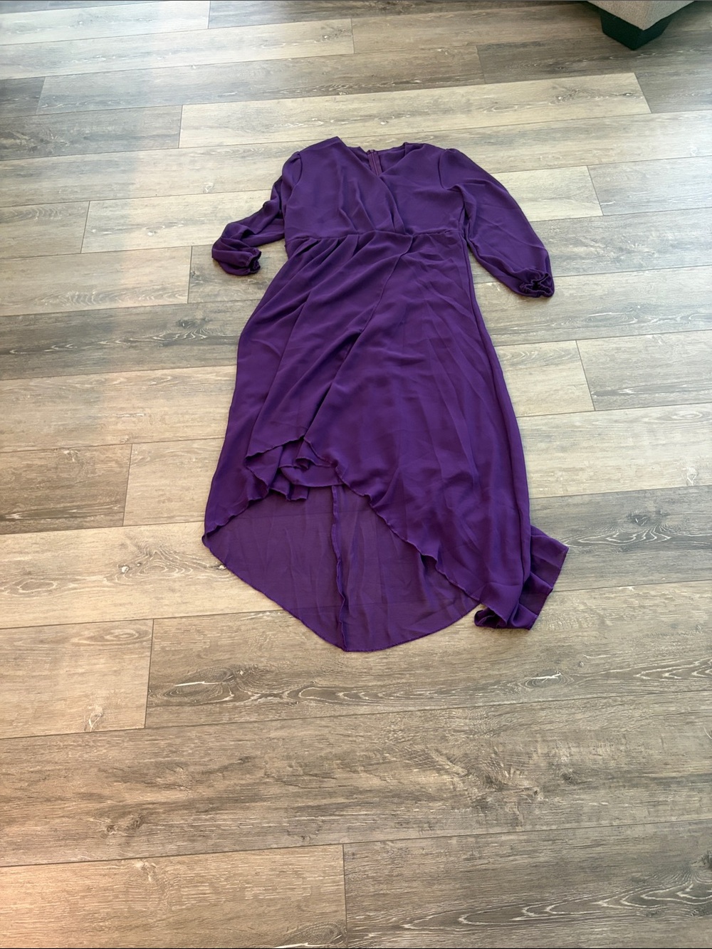 Purple Wrap-Front High-Low Midi Dress